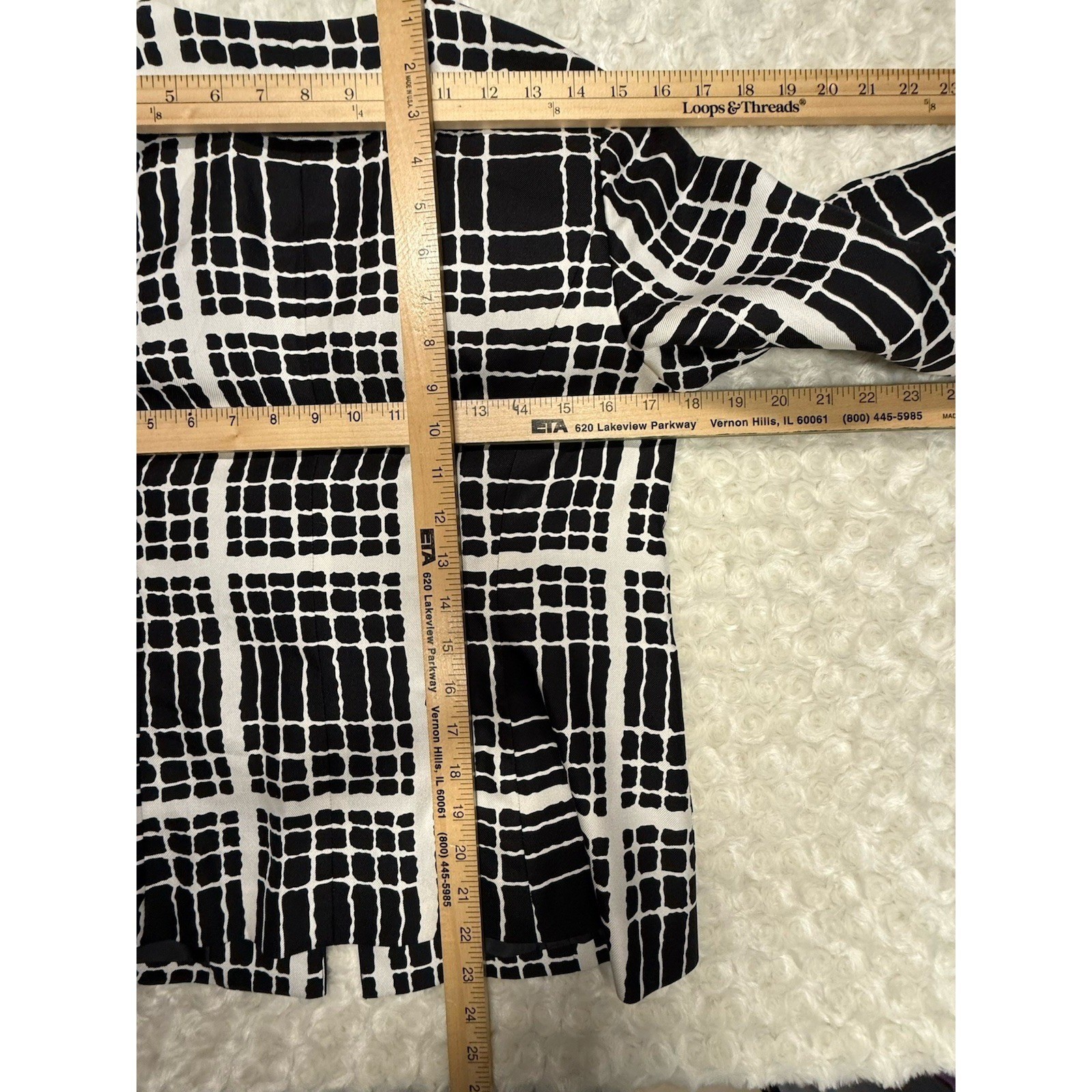 Pendleton Petite Silk Blazer Jacket Black White Grid Geometric 3/4 Sleeve Size 4