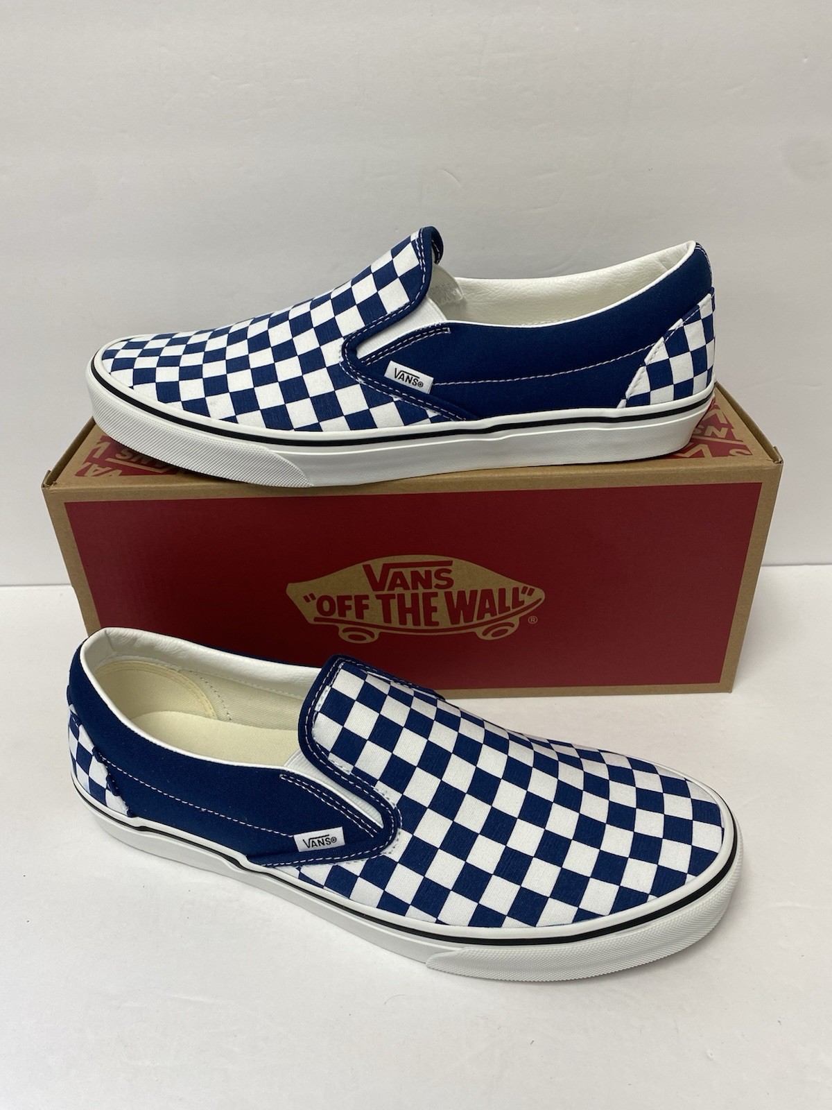 VANS M 13 Classic Slip On Skate Shoes Checkered Deep Blue True White New In Box!