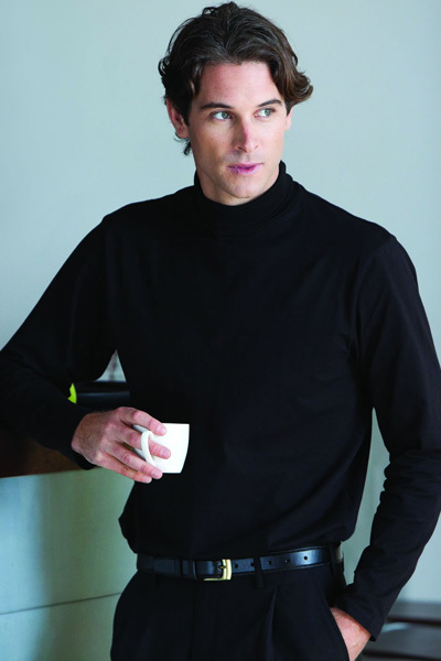 Plain BLACK WHITE DARK BLUE Mens Long Sleeve Cotton Roll Polo Turtle Neck Top
