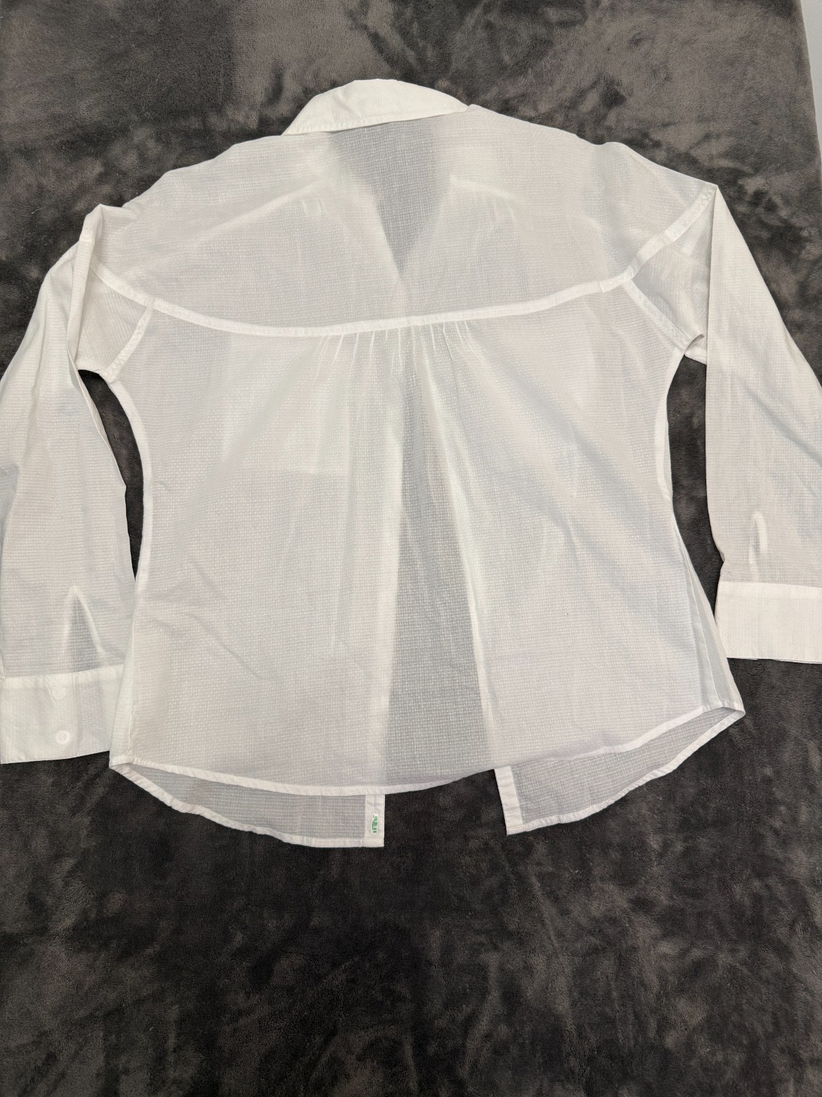 Sundance Blouse Womens 6 White Cotton Button Up Long Sleeve Pockets Semi Sheer