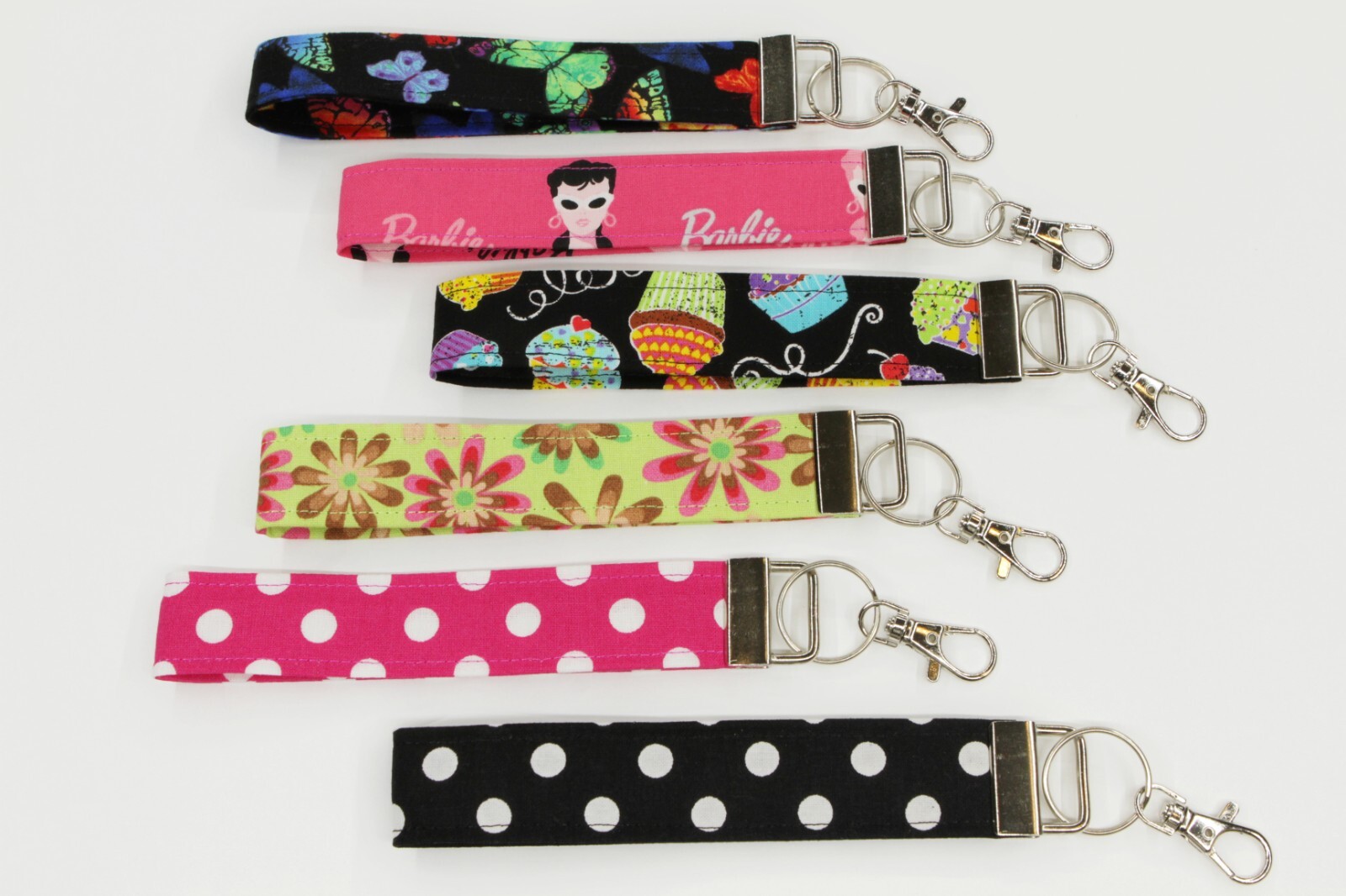 Cotton Fabric Keychain Wristlet, Key Fob Lanyard, Various Prints/Colors