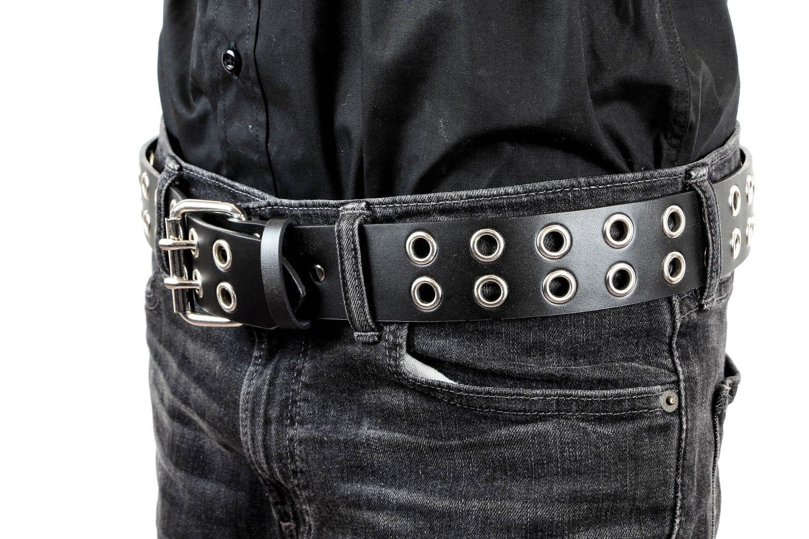 2 Row Eyelet Grommet Leather Uniform Belt Heavy-duty USA Made Rock Goth Metal