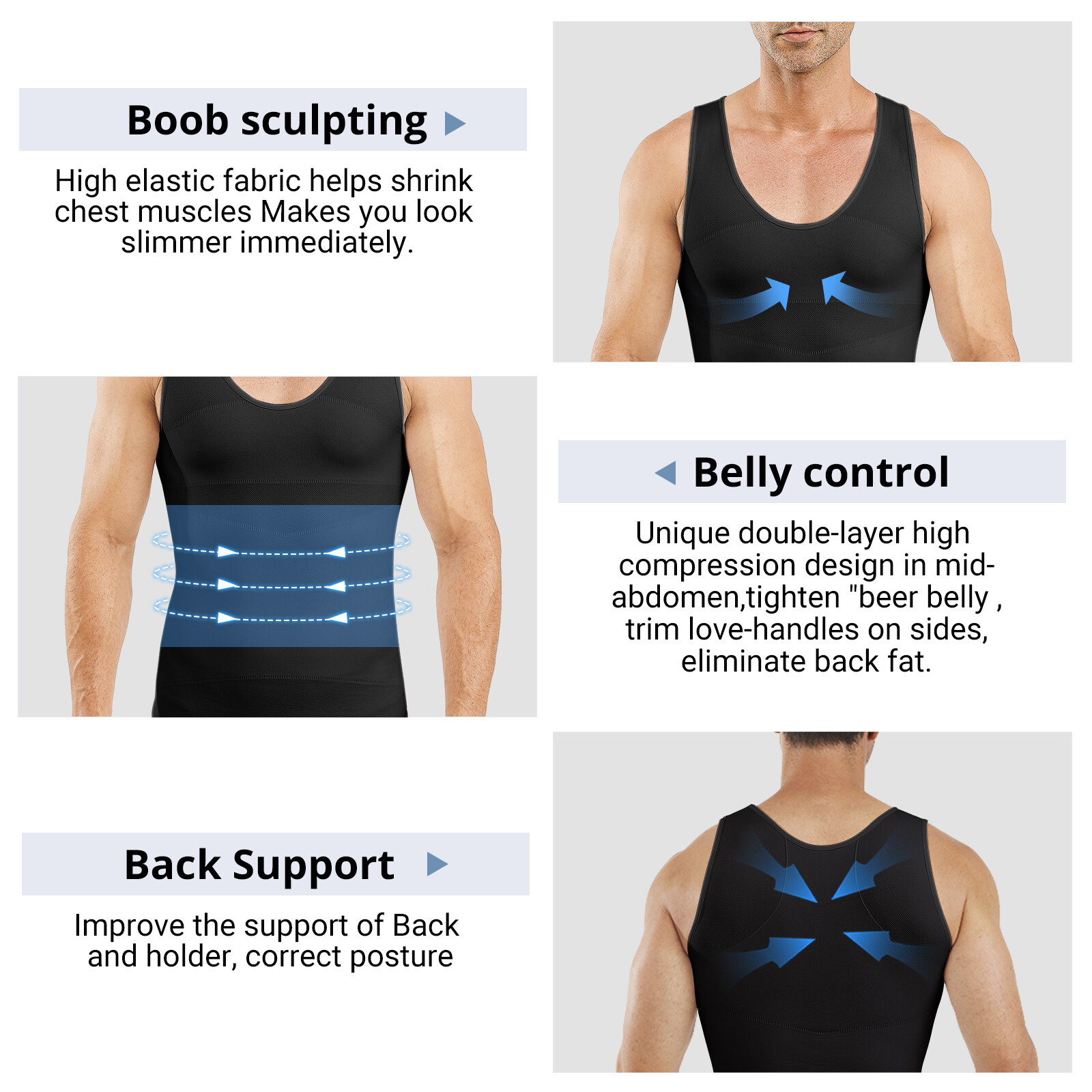 2 Pack Men Body Shaper Compression Vest for Chest Abdomen Control Slim Fit Tank