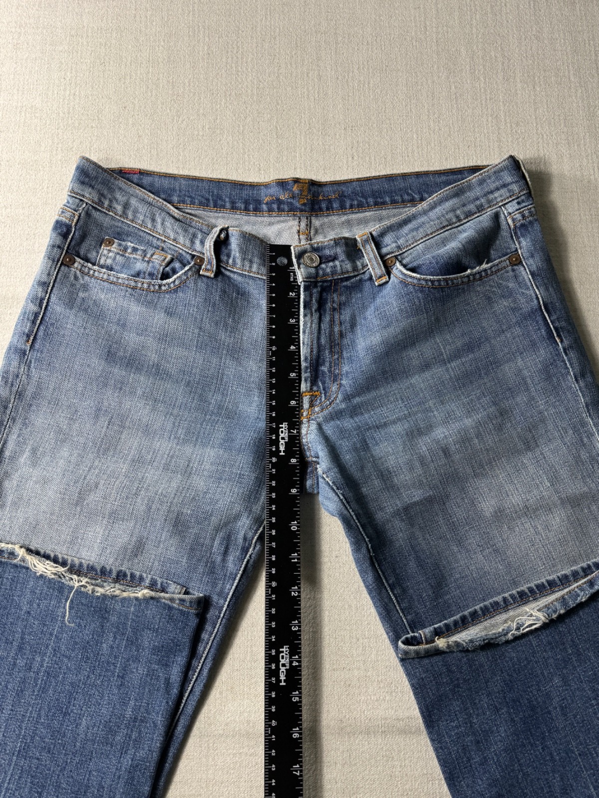 7 For All Mankind Women’s Bootcut Jeans Blue Low Rise 31 Denim 35×34 Stretch