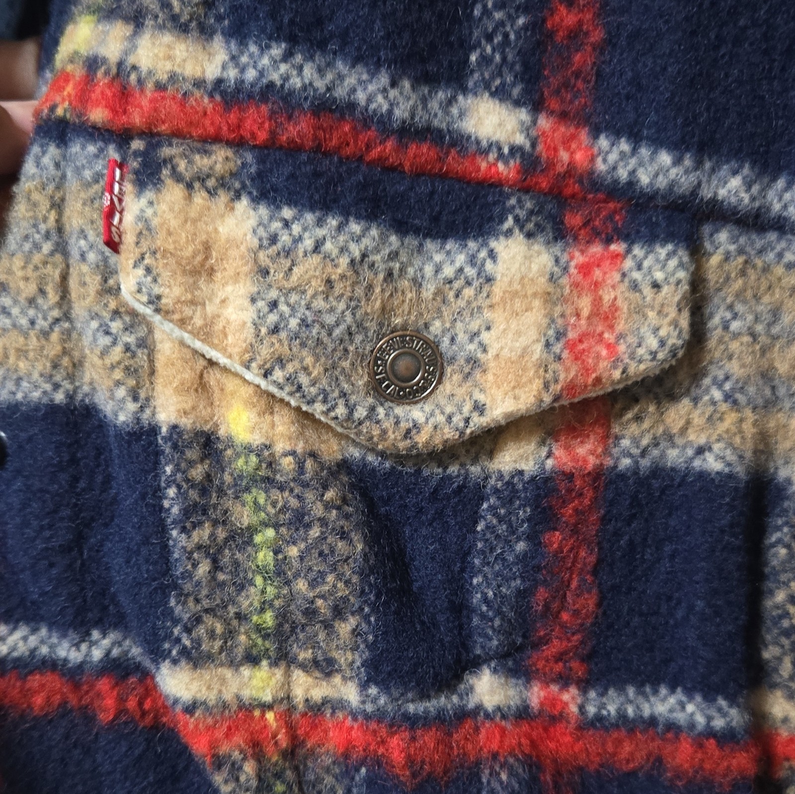 Levi’s Men’s Plaid Lined Sherpa Collar Snap Jacket Size M Blue/Beige/Red