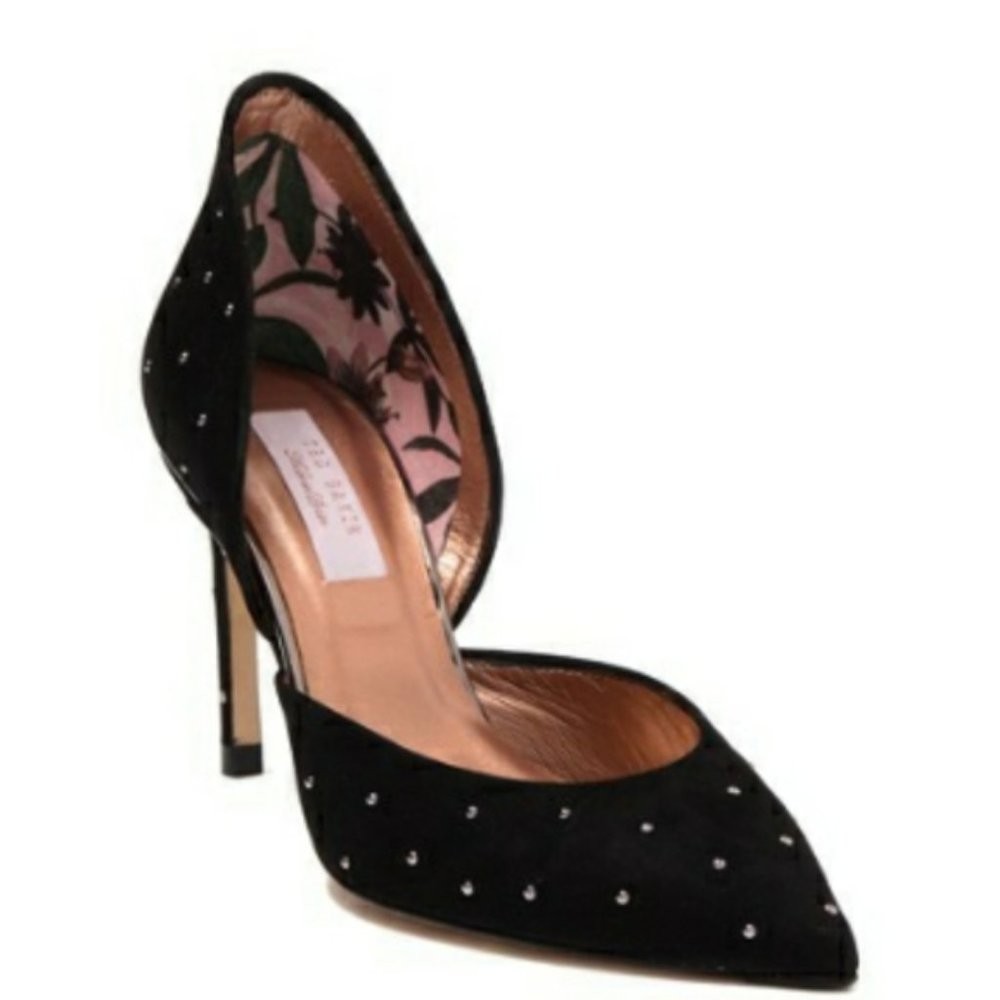 TED BAKER LONDON Zaffi d’Orsay Suede Black Studded Pump Sz 6 / 36 $255