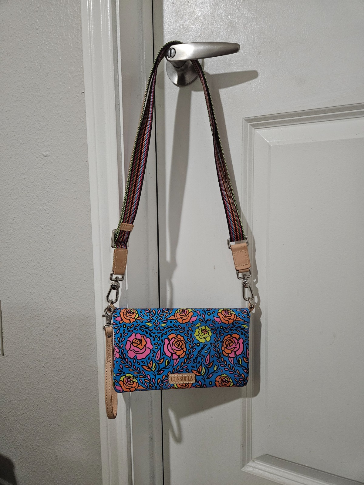Consuela Mandy Uptown Crossbody Bag Floral Wallet Purse Blue Pink Rose Colorful