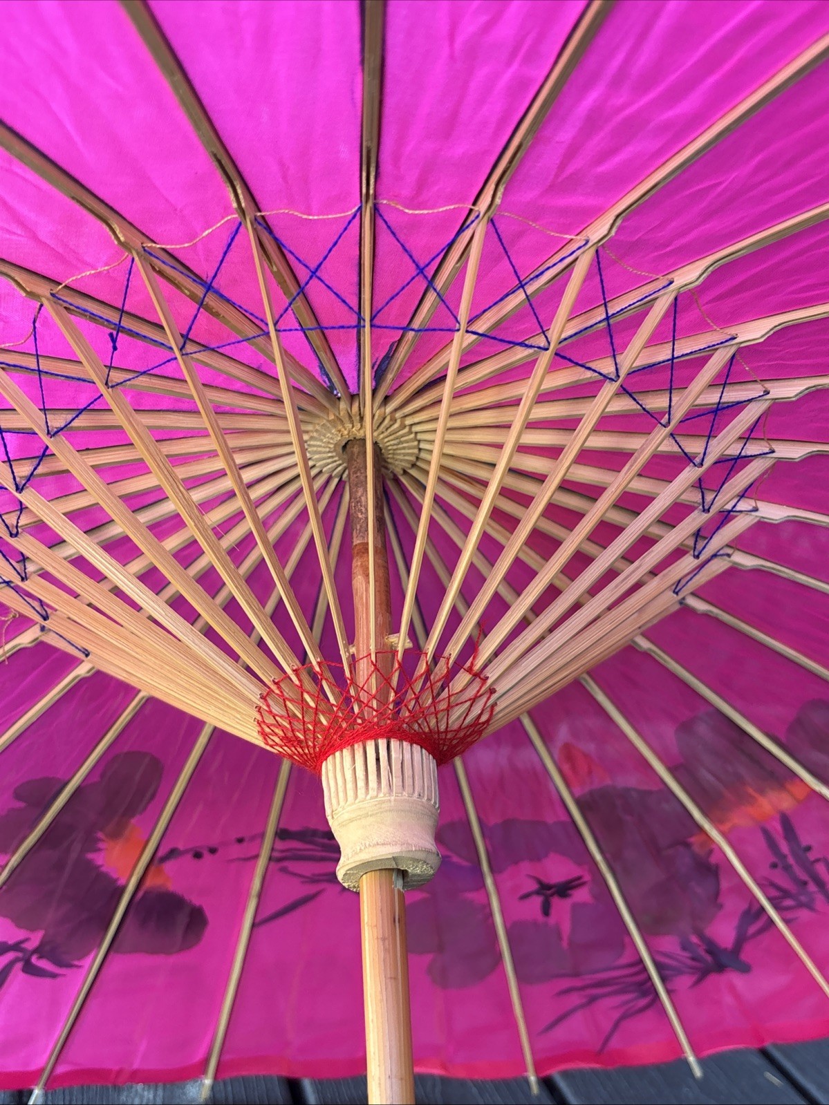 Vintage Parasol decorative umbrella synthetic fiber Pink bamboo wood umbrella