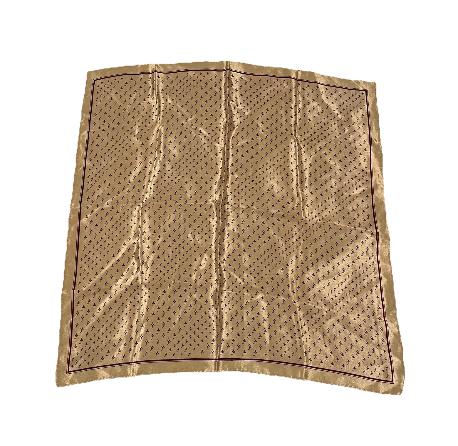 VTG Square Scarf “M” Gold Red Border Monogram Initials Preppy Silky 21×20.75