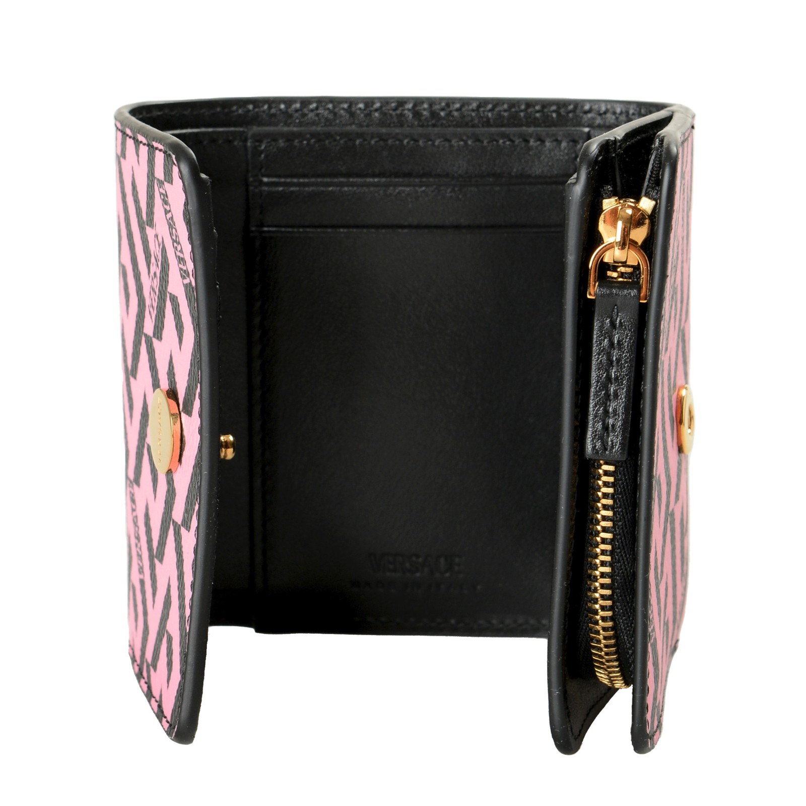 Versace Mens “La Greca” Coated Canvas & Leather Logo Print Bifold Wallet