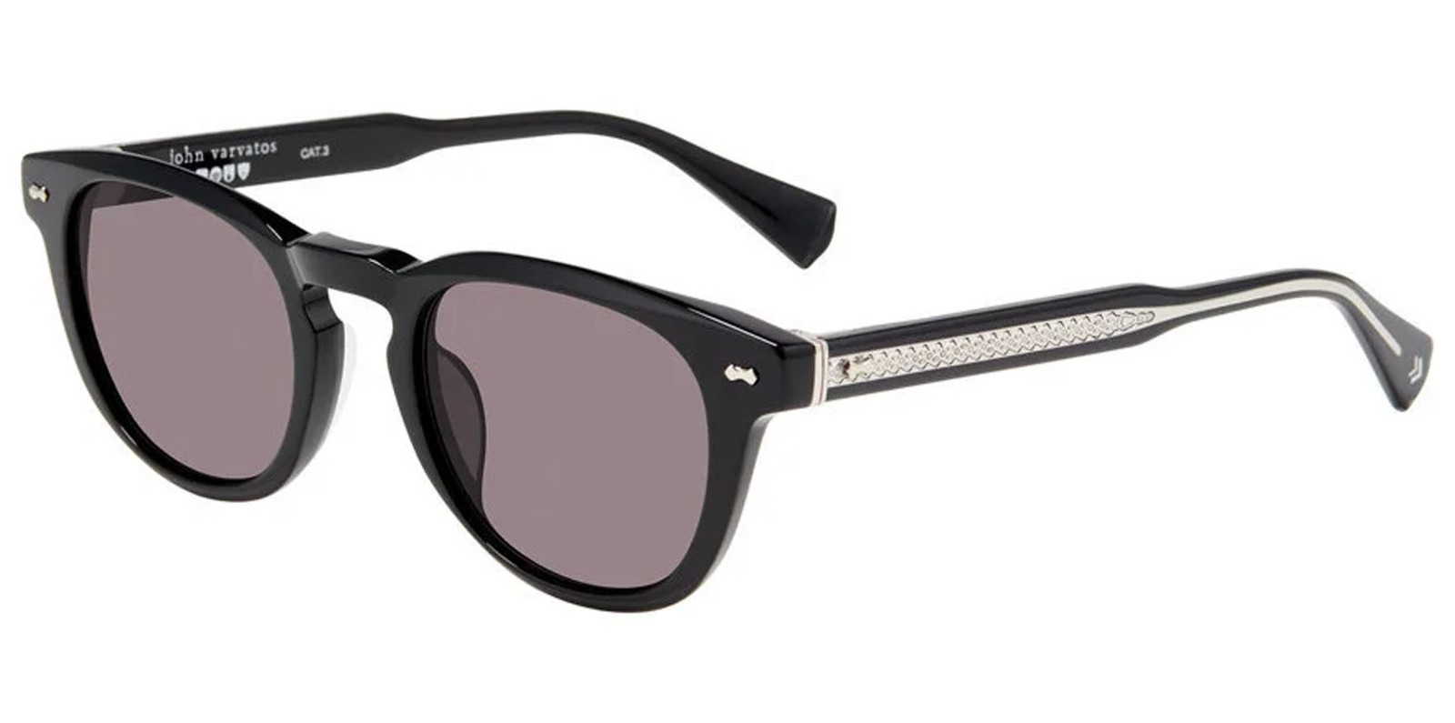 John Varvatos Men’s Round Black Sunglasses – SJV572500BLA – Made in Japan
