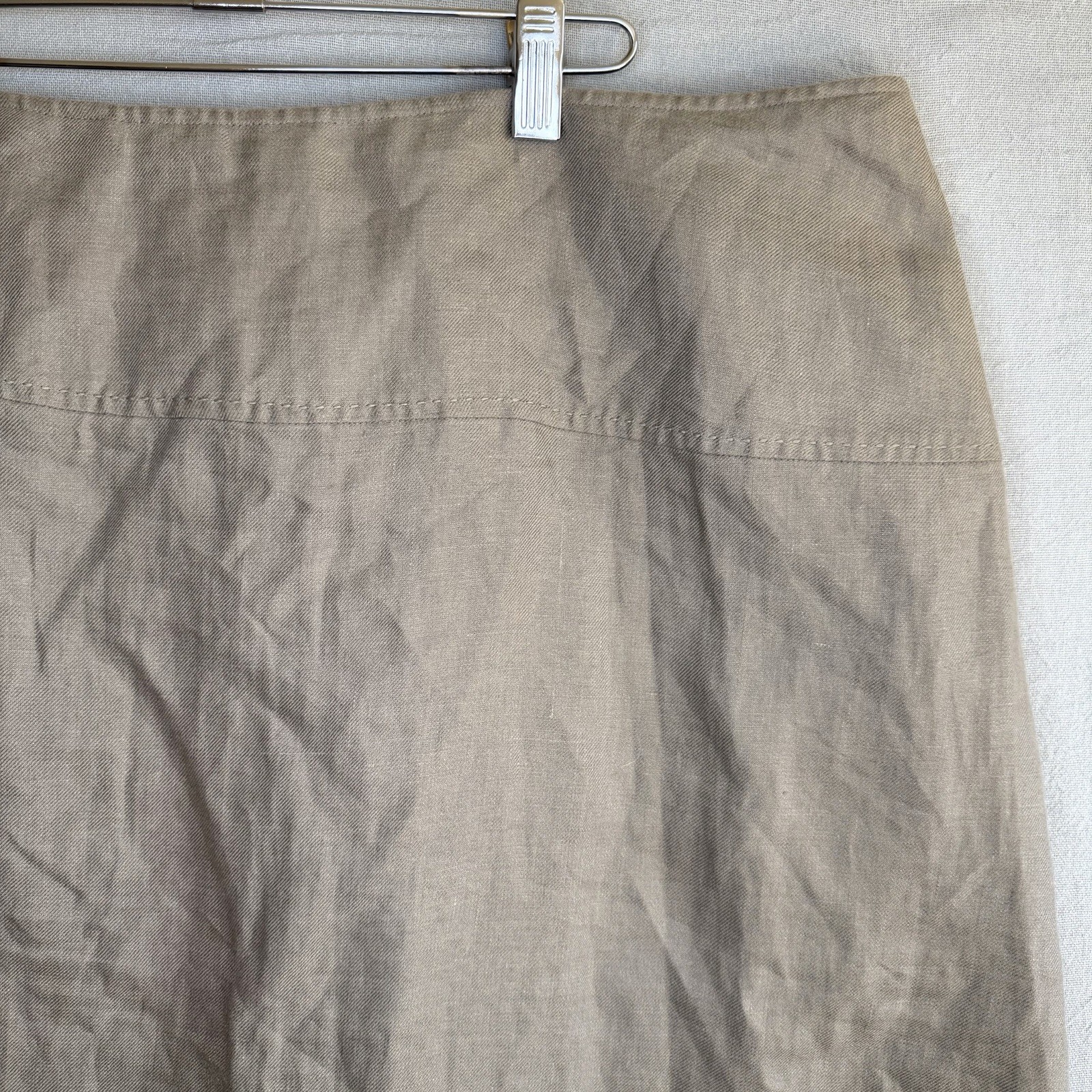 Eileen Fisher Skirt 2X Brown Washed Linen Twill NWT Midi Angled Yoke Zip A Line