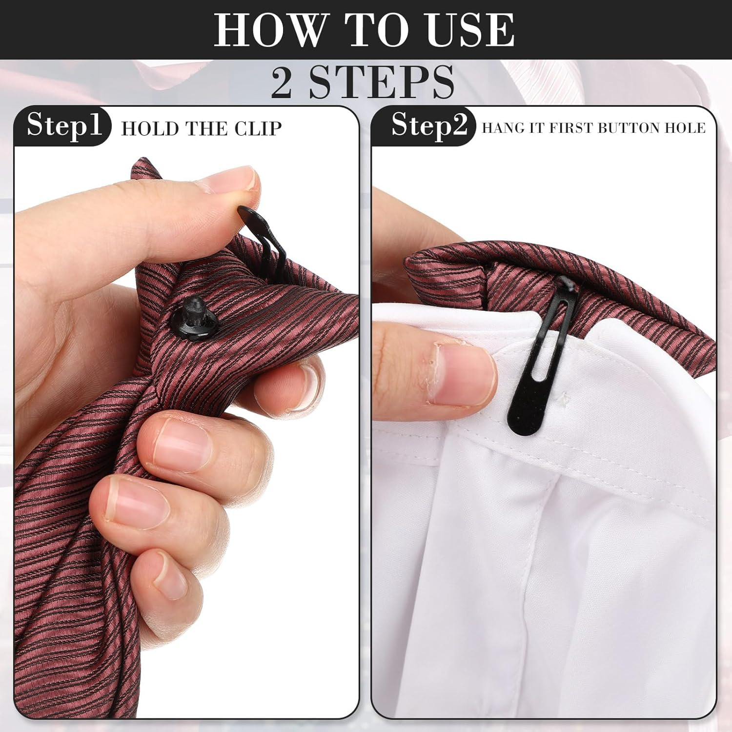 6 Pcs Clip-On Ties for Men, Striped Solid Plaid Dots, 20 Inch