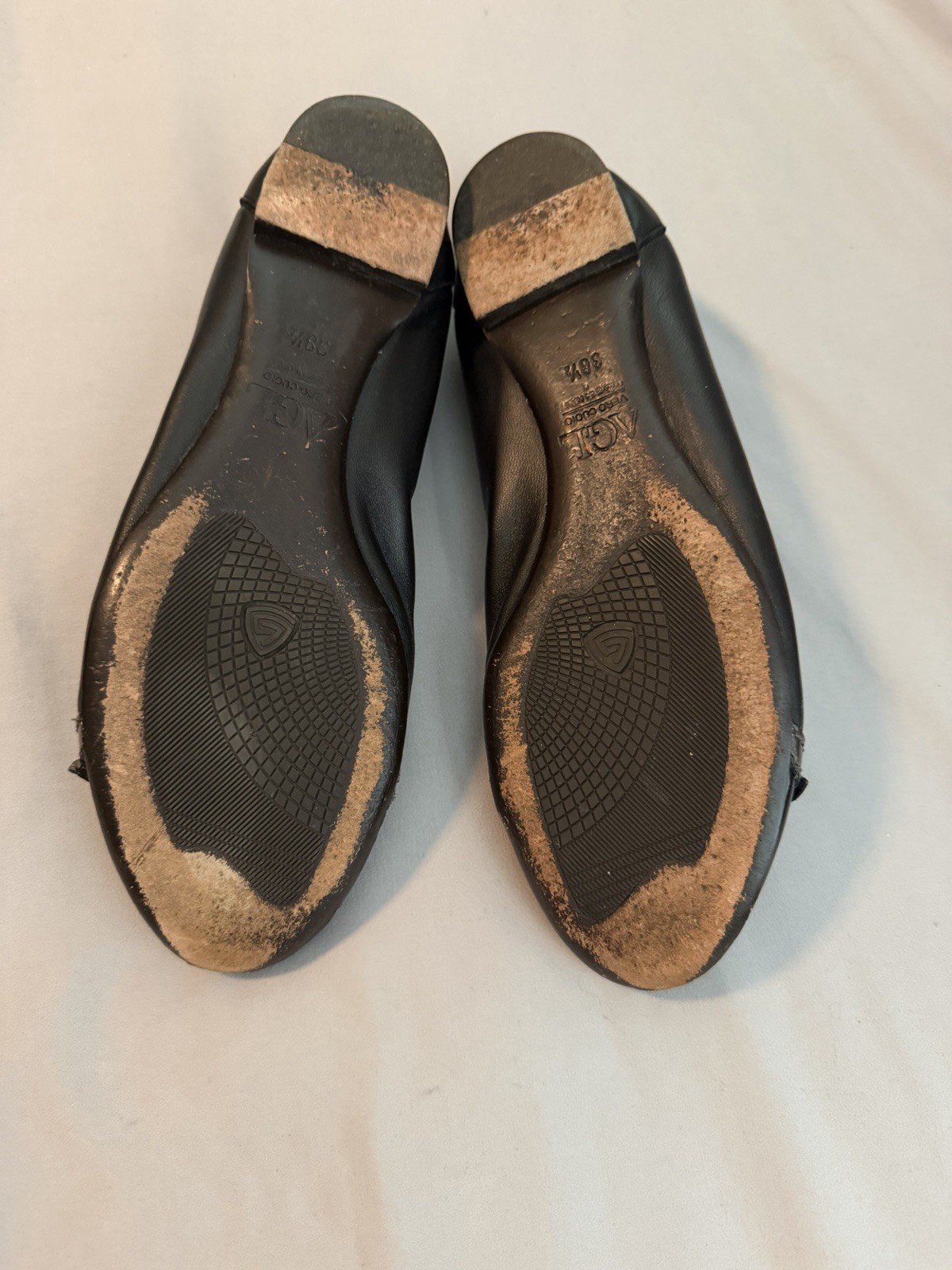 AGL Ballet Flat Black With Black Patent Cap Toe Sz 38.5