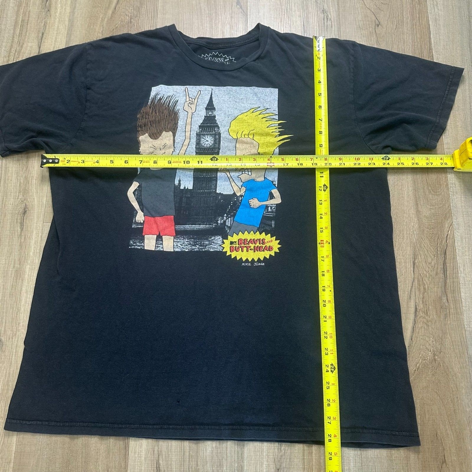VTG Beavis and Butt-Head Mens XXL MTV Black T-Shirt London Big Ben Faded