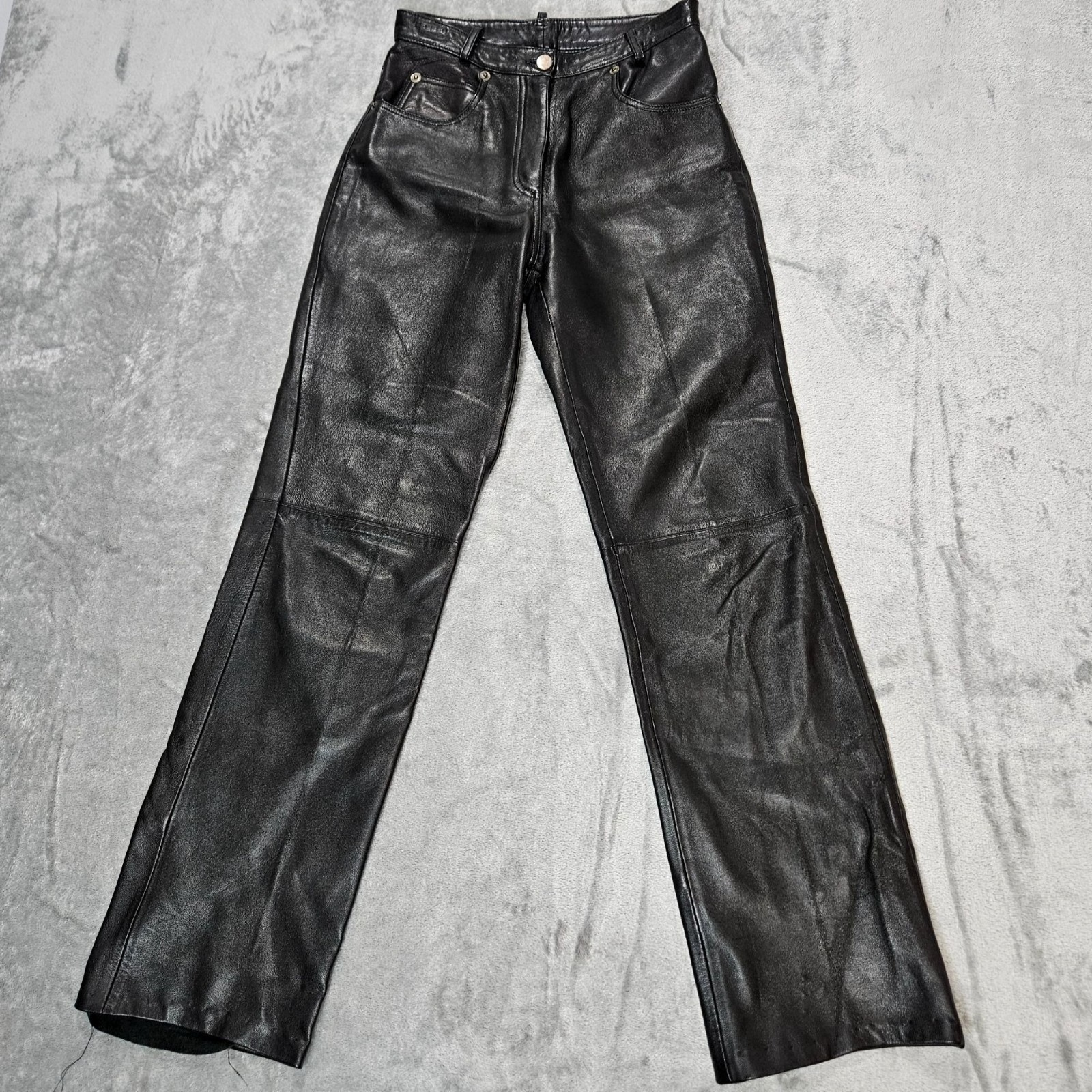 Whet Blu Leather Pants Womens 2 Black Straight Leg Biker Motorcycle Western READ
