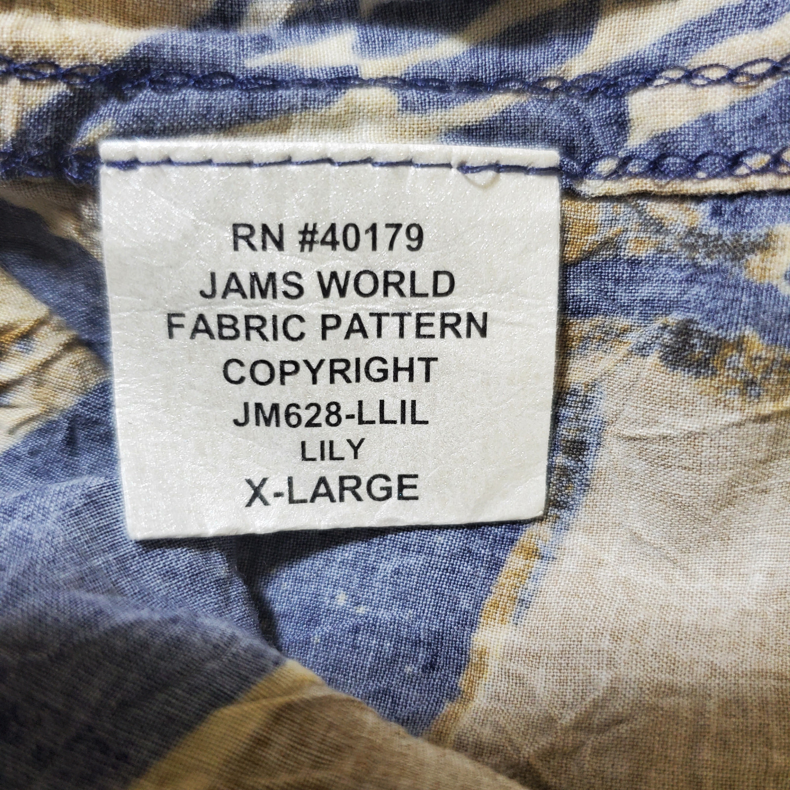 Jams World Shirt Men XL run Small Brown Blue Floral Hawaiian Lily Abstract Light
