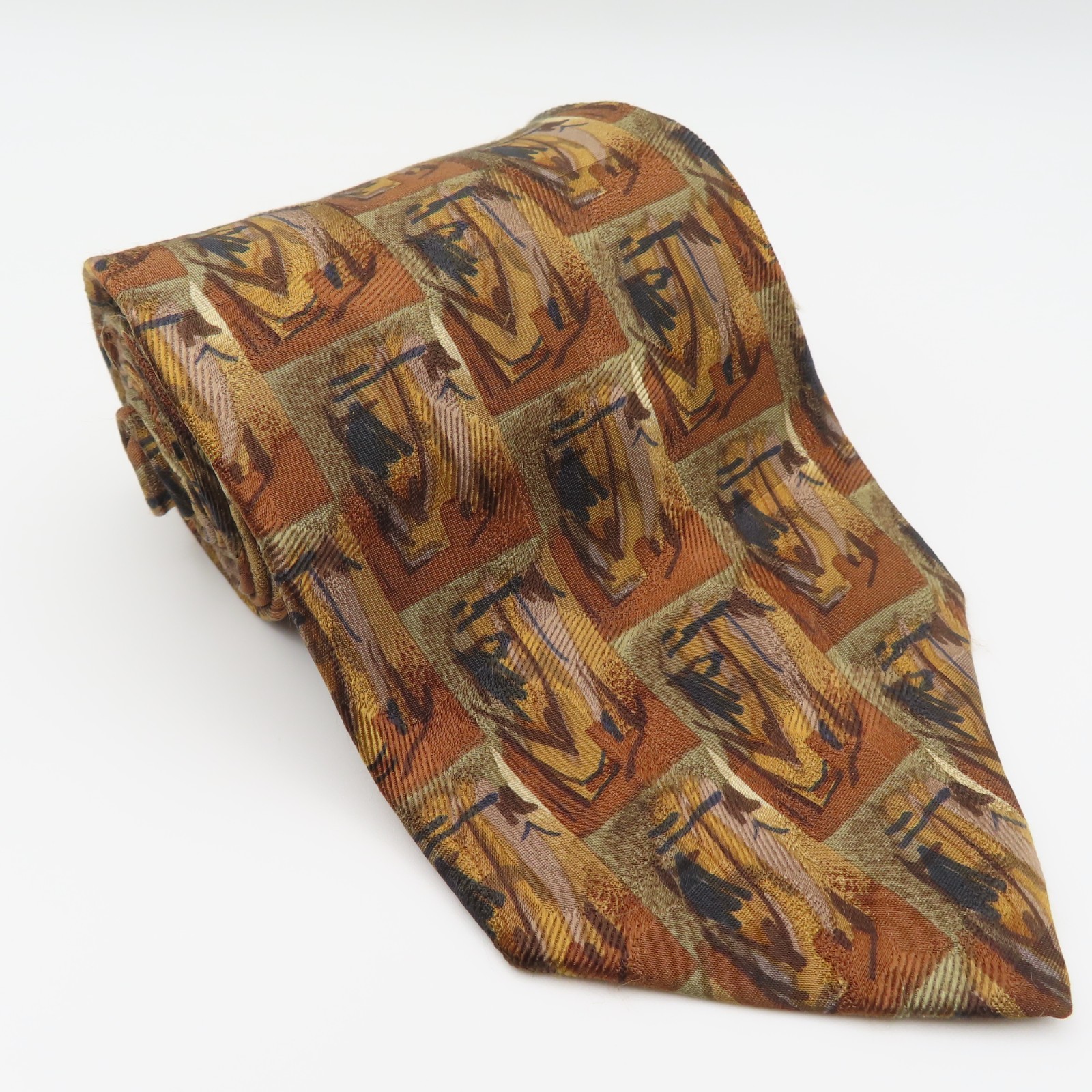 Jerry Garcia Tie Silk Brown Black Gold 3.75″ Wide 58″ Long Vintage