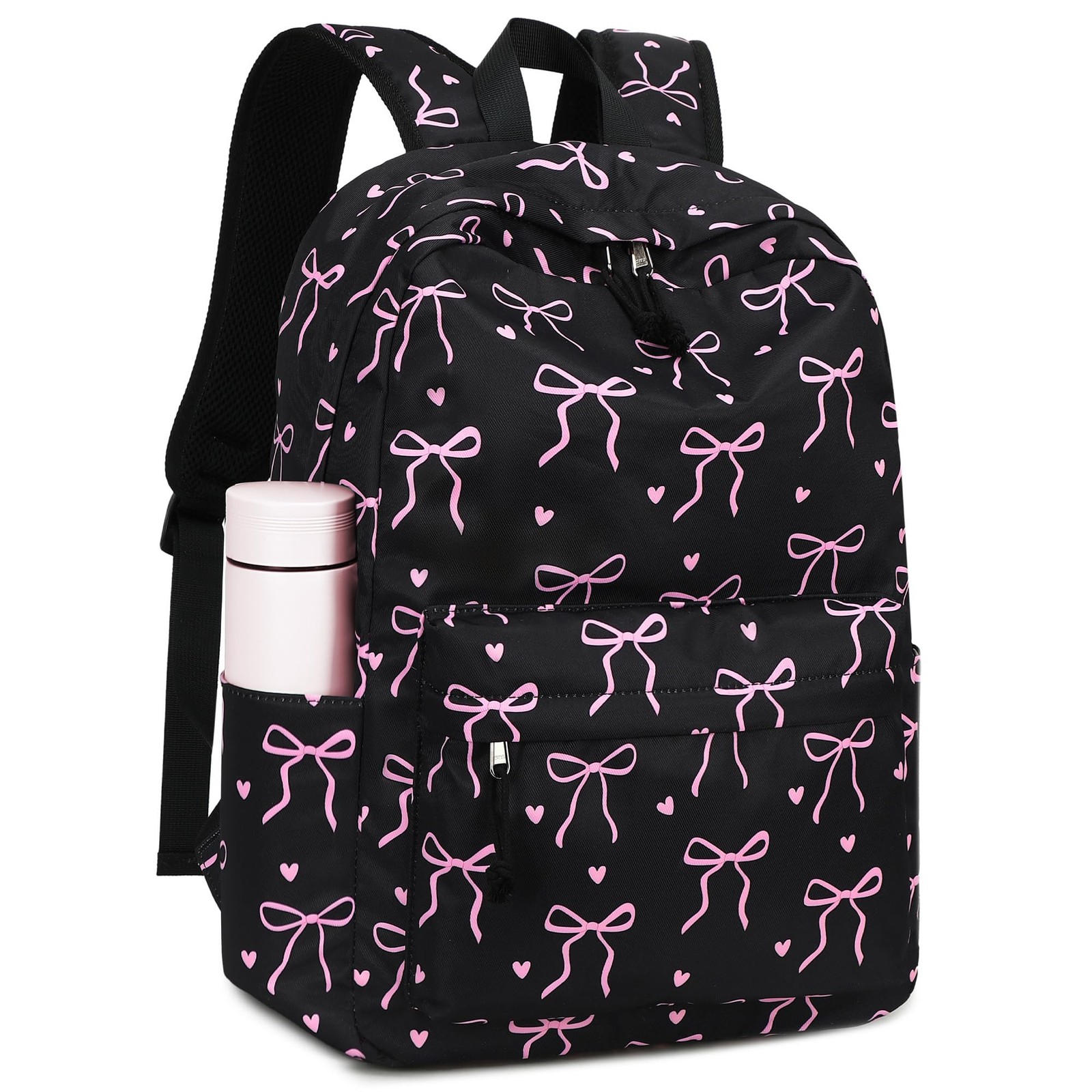 Cute Bow School Backpack For Teen Girls 15.6 Inch Laptop Bookbag Daypack Black