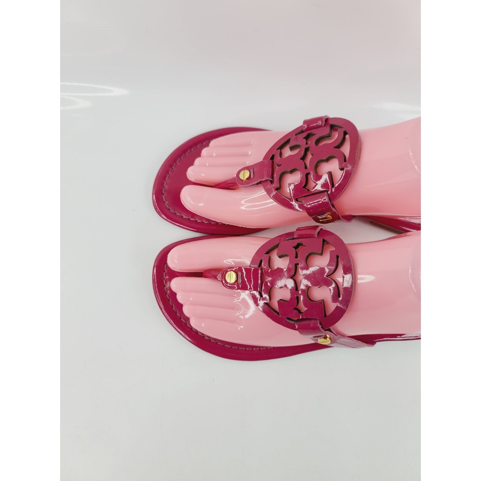 Tory Burch, Open Toe Synthetic / Rubber Jelly Flat Sandals, Women, Size 7, Pink