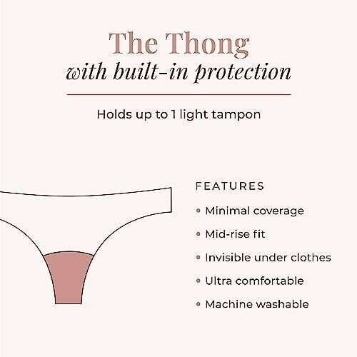 3 Pack Unders Period Proof Thong Underwear XL Black Light Absorbency Reusable