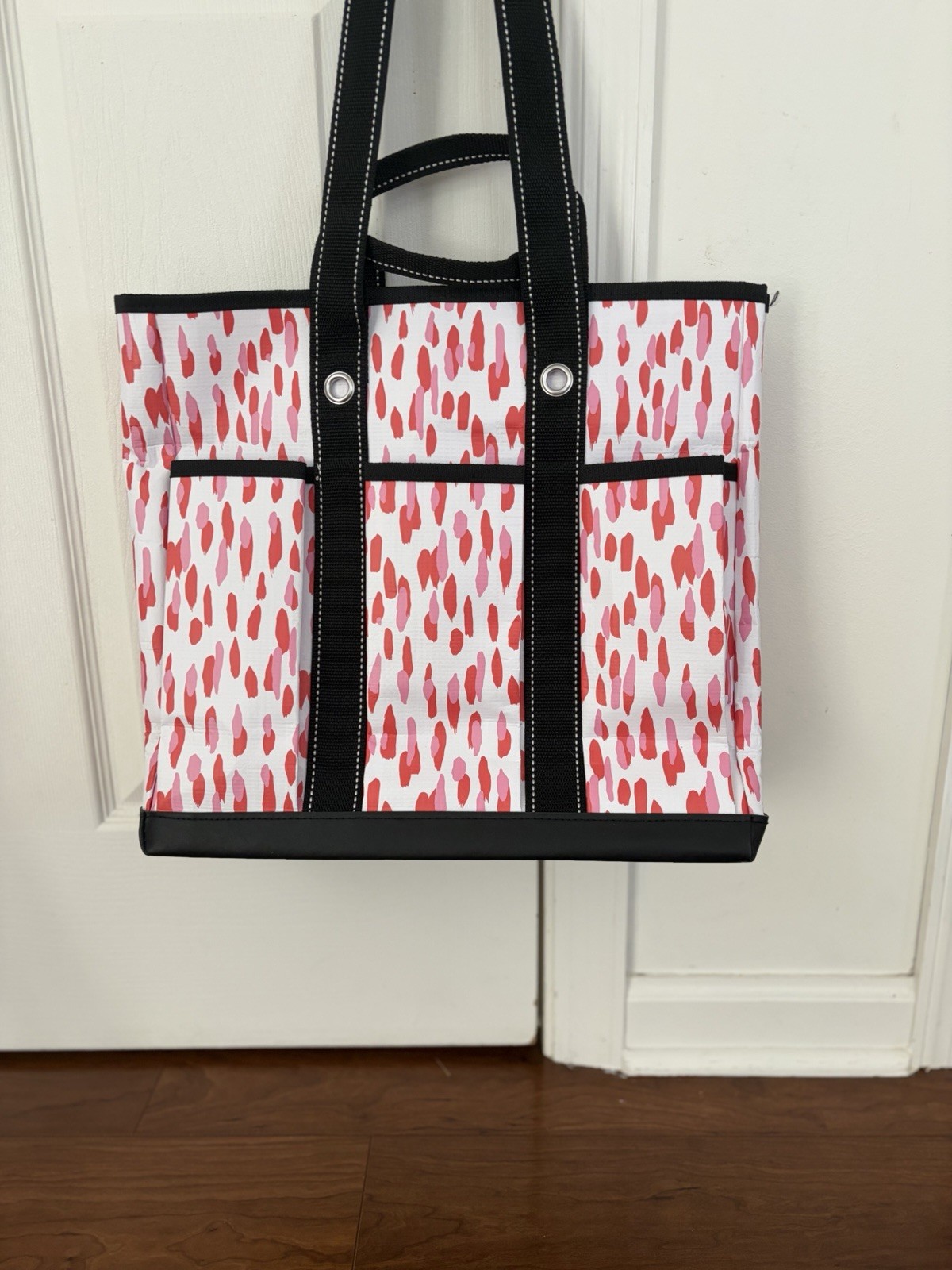 SCOUT Zip-Top Tote Bag w/ Outer Pockets, Pink White Black