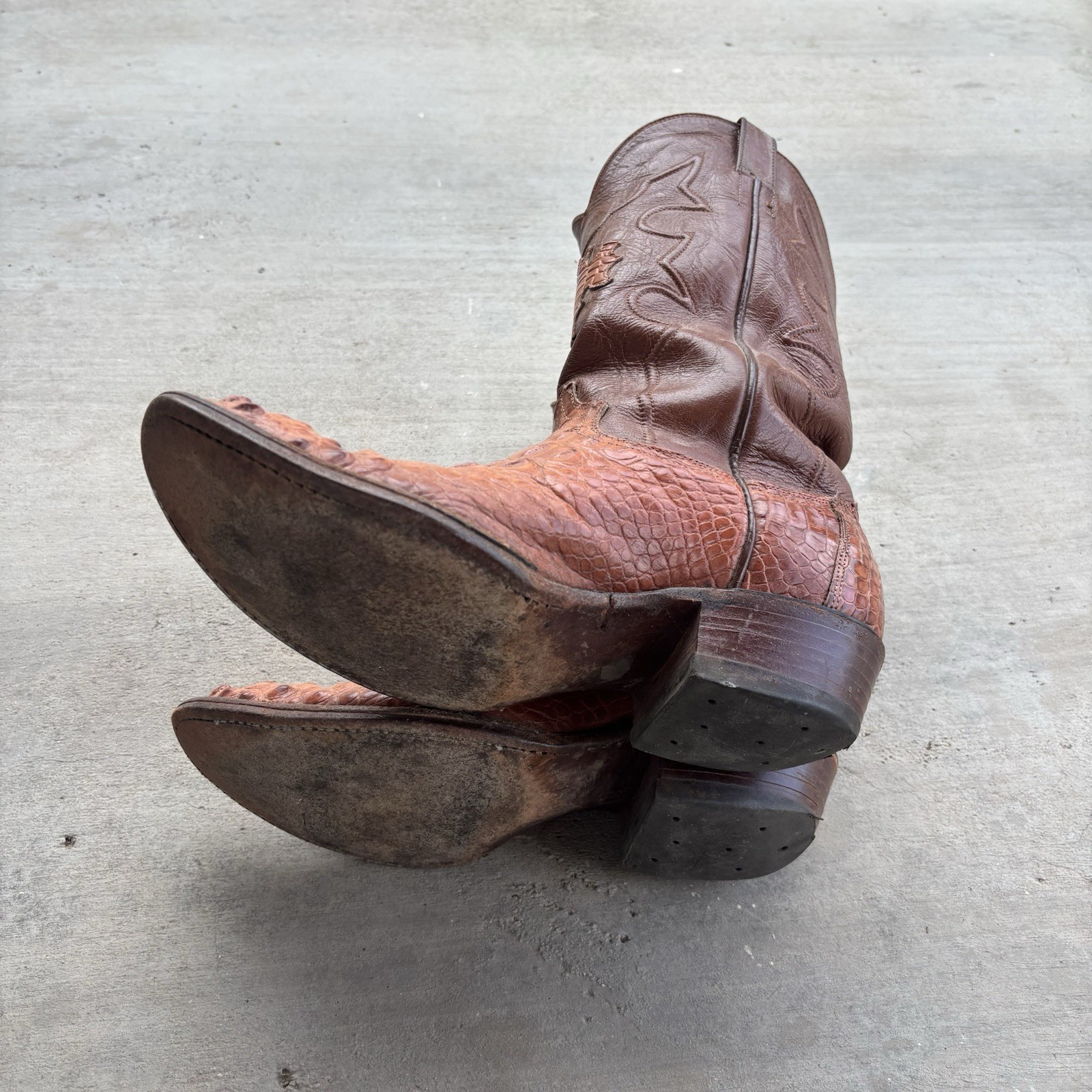 Larry Mahan Full Quill Ostrich Leather Cowboy Boots Cognac Brown Sz 9.5 Vintage