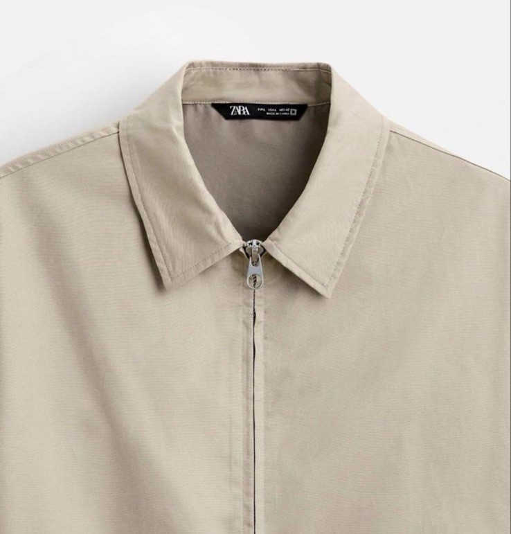 Men Zara Statement Lined Jacket Beige (Runs Big, check description for sizing)