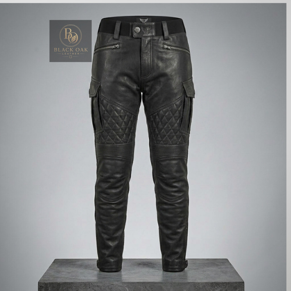 Men’s Black Genuine Leather Biker Pants Motorcycle Riding Western Trousers