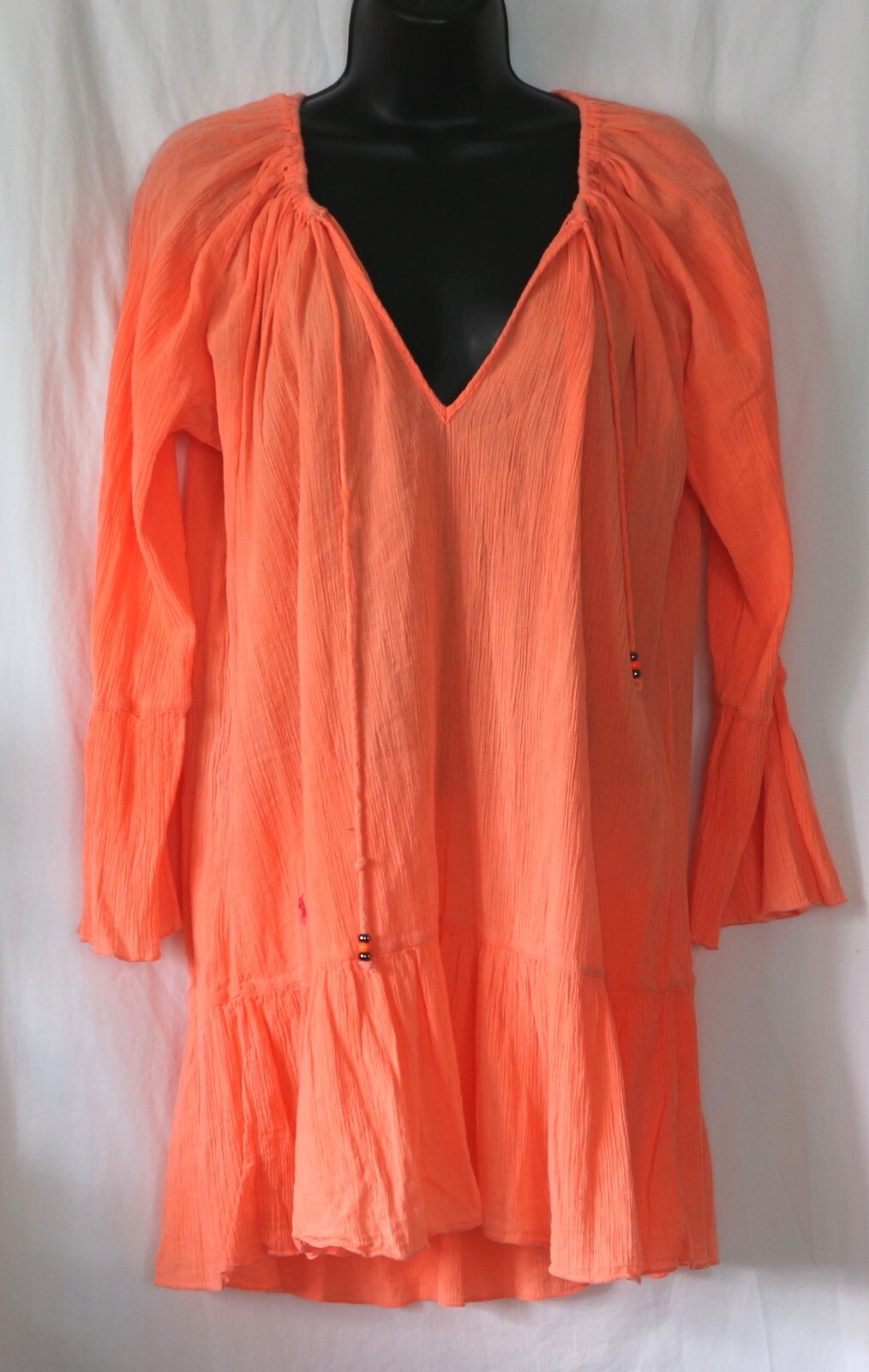 RALPH LAUREN POLO Long Crinkle Ctn Gauze Tunic 46 In Chest 32 In Long Sz M EXC