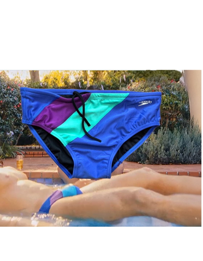 Speedo Men orange Dazzling blue colorblock one Brief Swimwear 28 30 32 34 36 38