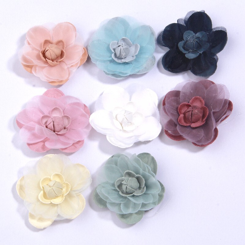 4cm Handmade Chiffon Multilayer Fabric Cored Flowers For DIY Hair Accessories Ha