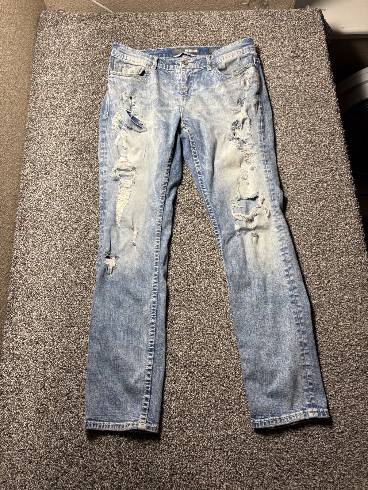BKE Alec Jeans Mens 34×32 Blue Stretch Distressed Faded Straight Leg