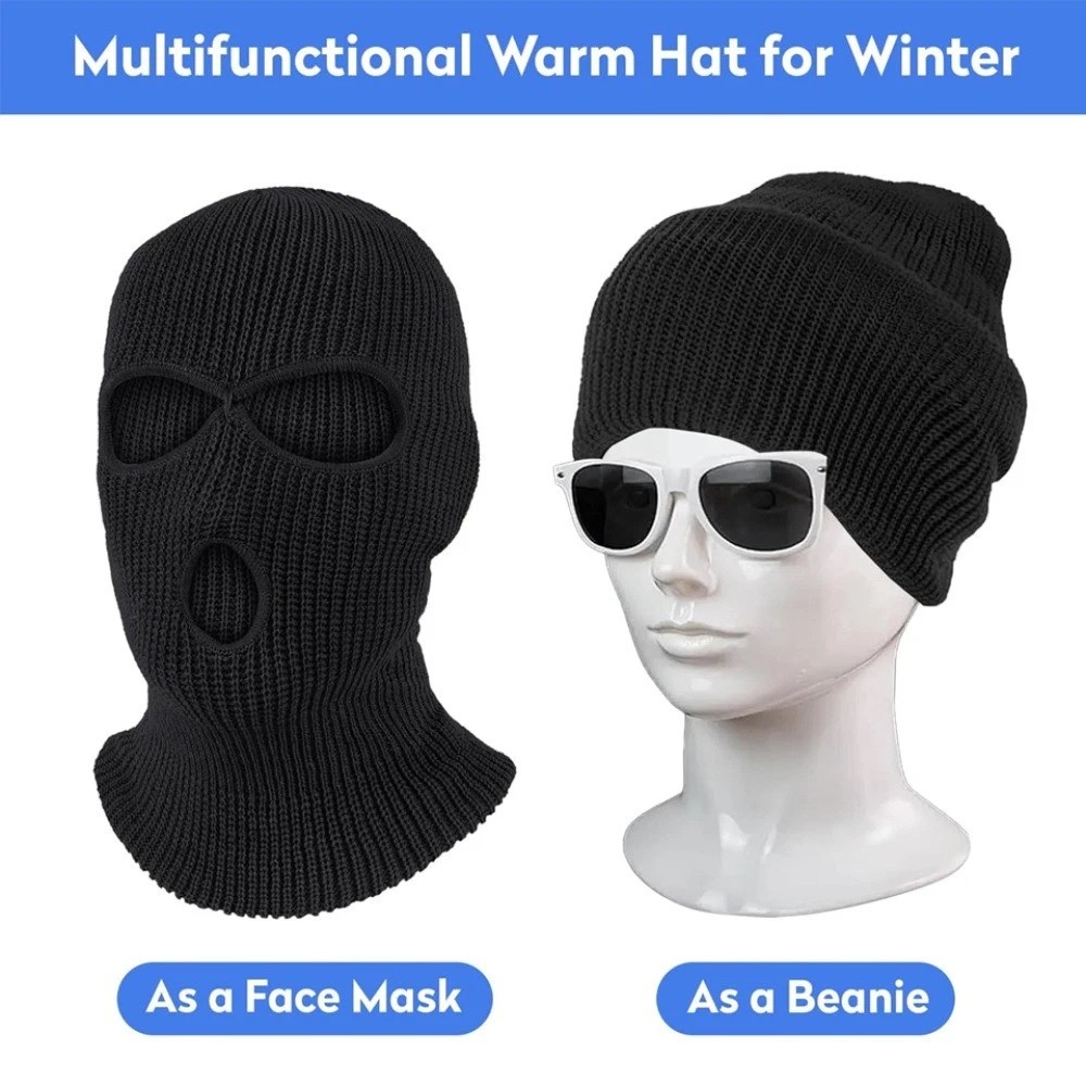 Winter Ski Mask 3 Hole Knitted Skull Balaclava Beanie Hat Men Outdoor Sports Cap