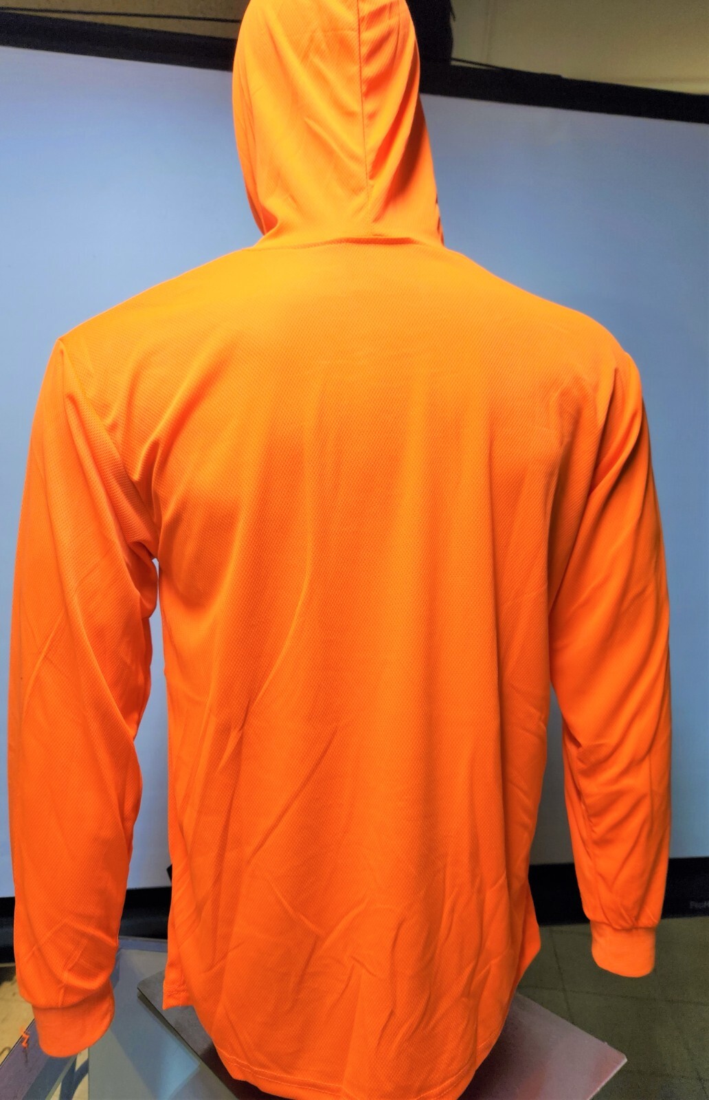 Orange Long Sleeve Safety Shirt With Hoodie, Polyester Birdeye mesh Quick Dry