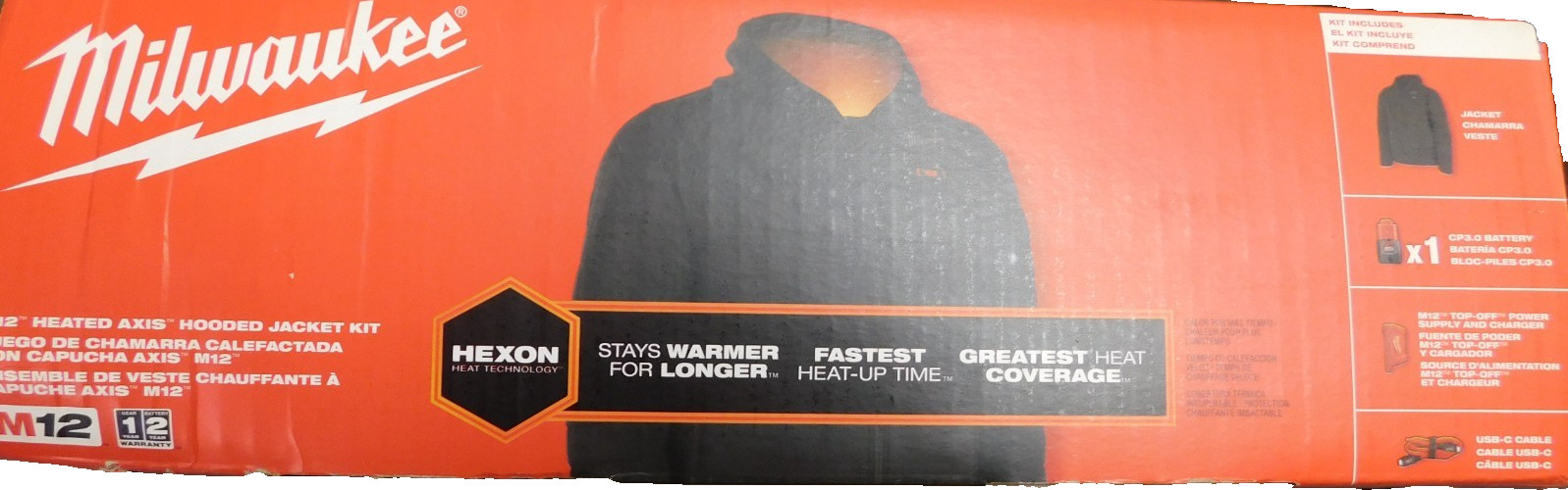 Milwaukee M12 12V Mens Heated Axis Hooded Jacket W/ Battery & Charger ,Black, 3X