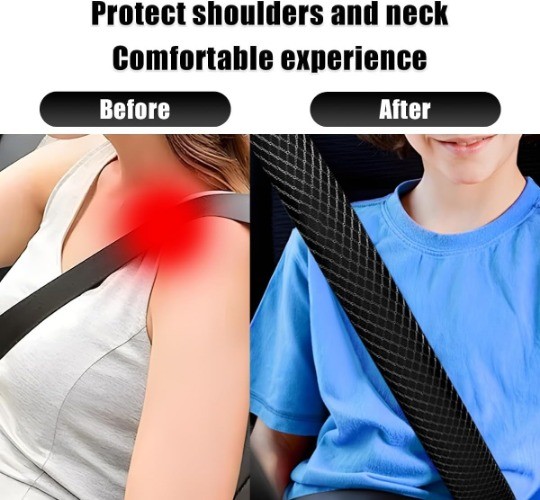 Extra Long Car Seat Belt Cover, 2PCS Soft Vehicle Seatbelt Should Color: Black
