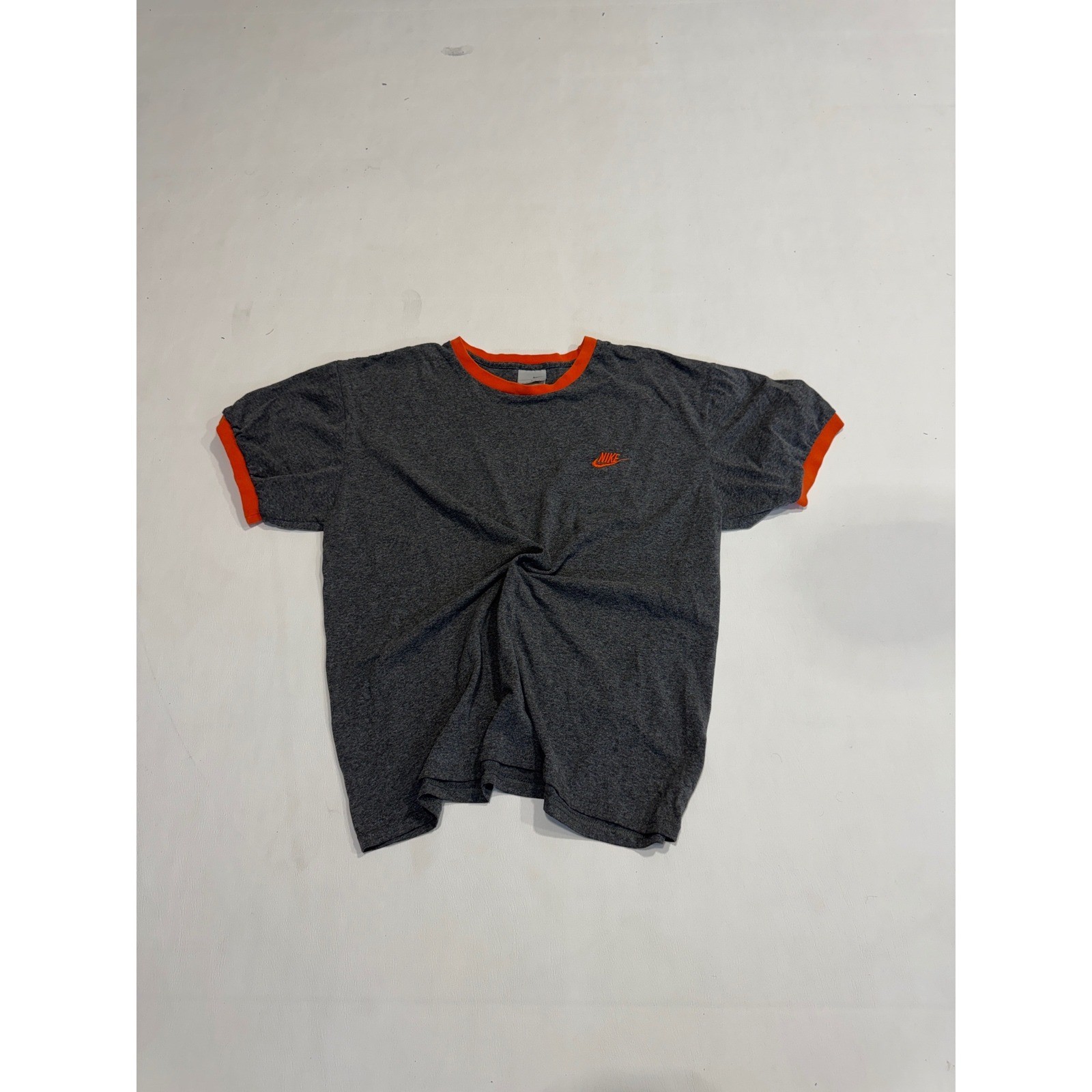 Nike Mens Ringer T-Shirt Gray Orange Embroidered Logo Size Large RN 56323