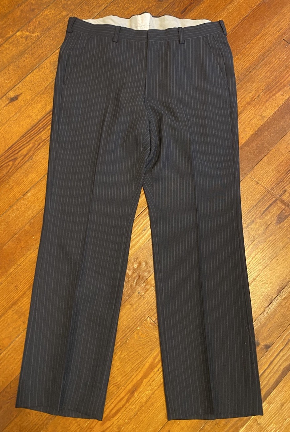 VTG Haspel Kenner 3 Pc Disco Blazer Pants 37X31 Vest Blue Stripe Linen Suit 40R