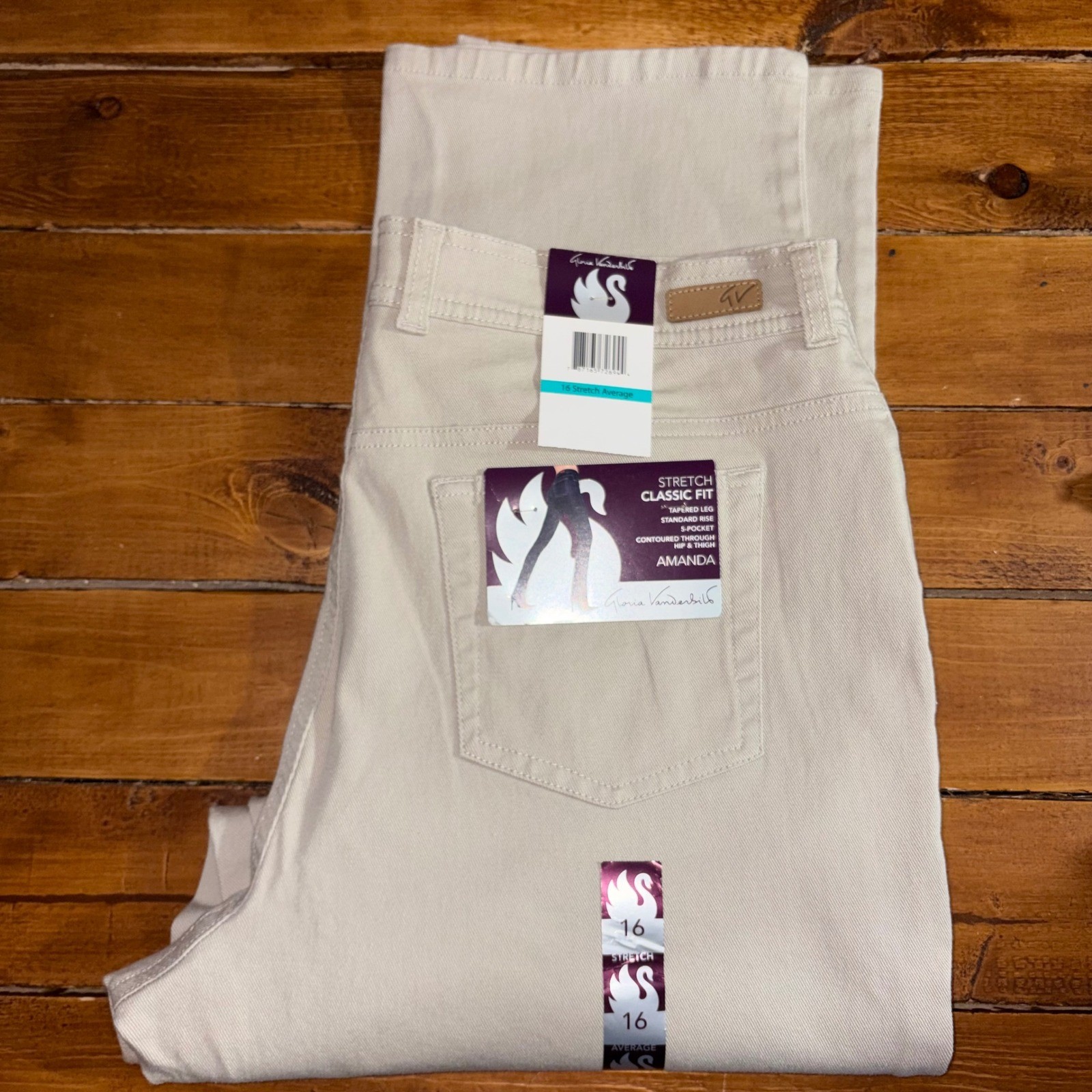 Gloria Vanderbilt Amanda Jeans Wmn 16 (34×31) Beige Stretch Classic Tapered Leg