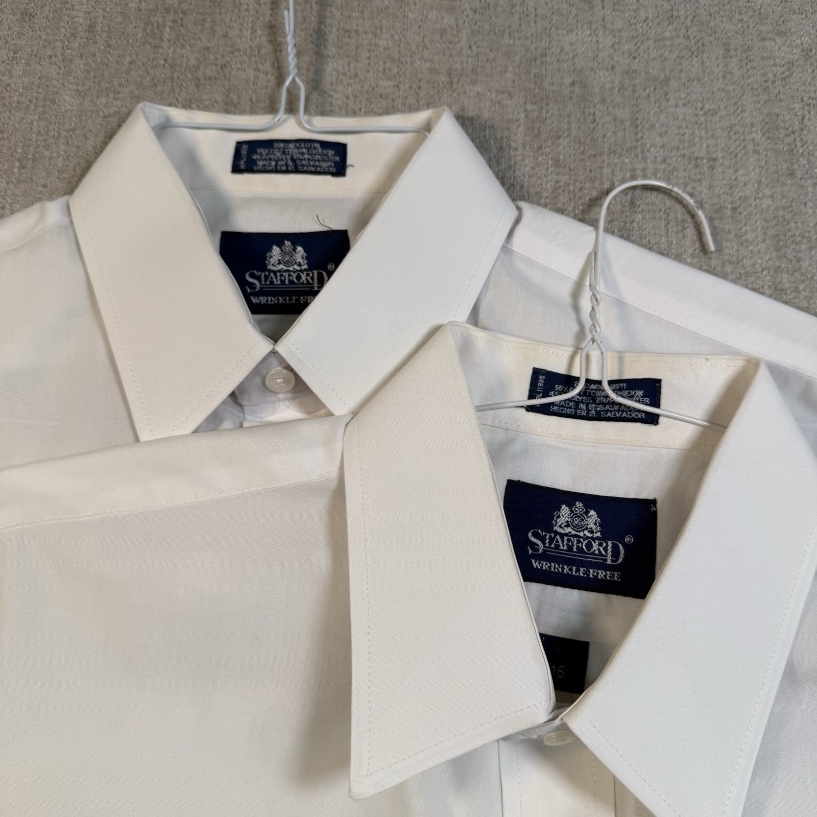 Lot 2 Stafford White Button Down Shirts Men Size 16 Short Sleeve Broadcloth