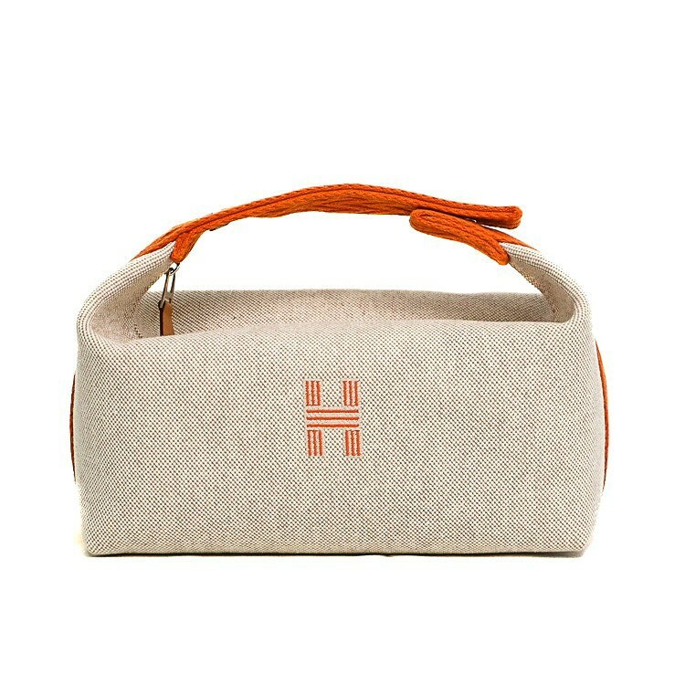 Hermes Bride A Brac PM Handbag Pouch Vanity Bag 7.9in Canvas Natural Orange 99