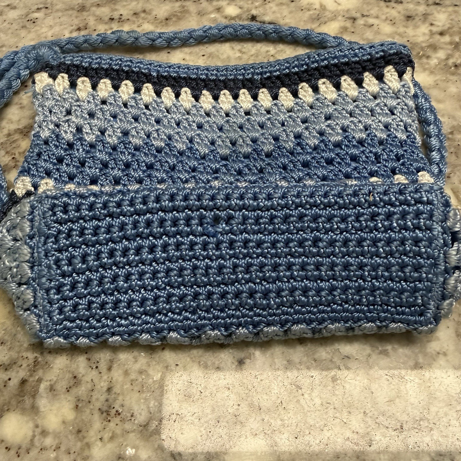 Boho Crochet Women’s Blue and White Shoulder Bag New Without Tags Hippie Lina