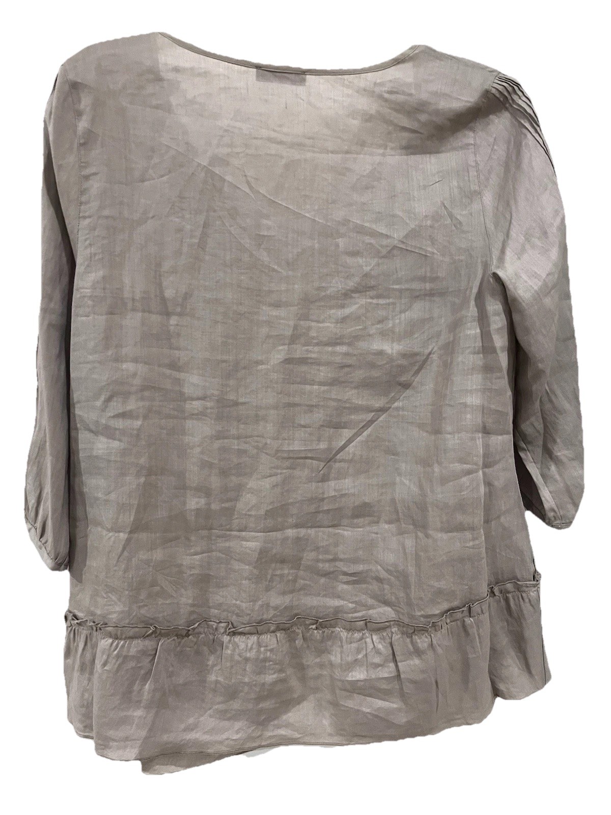 NWT Wrap Women’s Boho Peasant Blouse 100% Ramie Taupe Metallic Embroidery UK 12