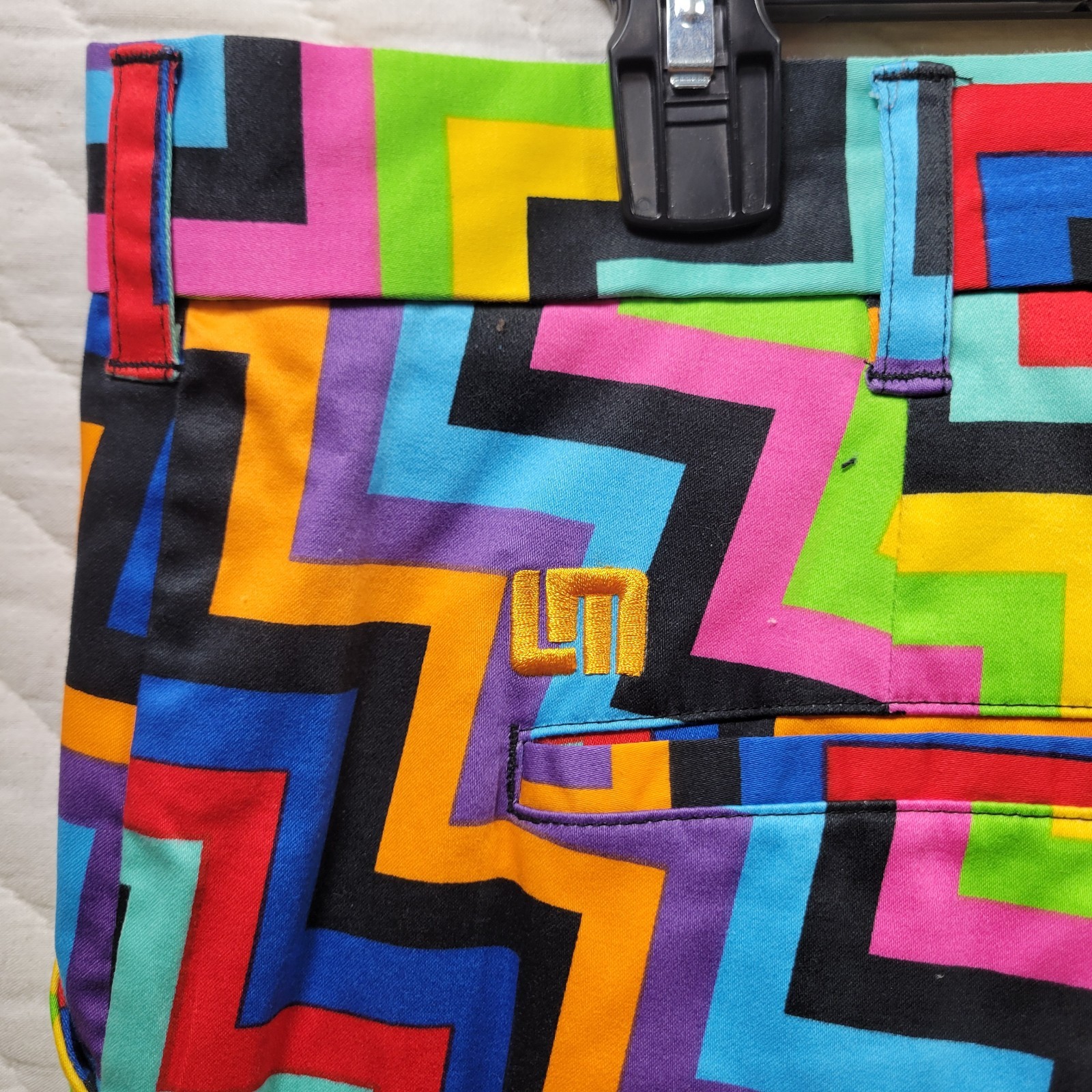 Loudmouth Men’s Golf Shorts Flat Front Sz 34 Neon Zig Zag Multi Color FUN