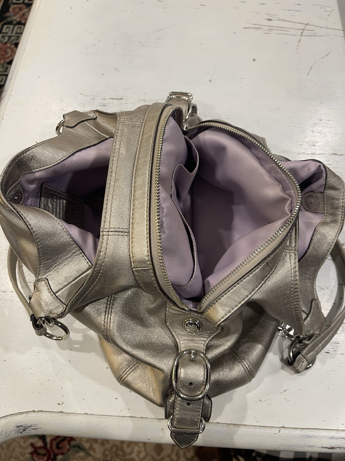 Coach Madison Maggie Champagne Gold Metallic Leather Shoulder Bag 15742