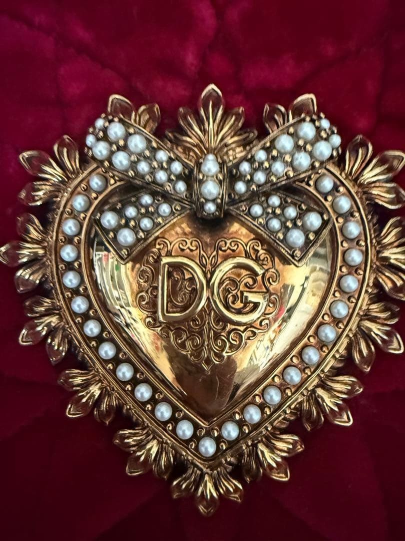 Dolce & Gabbana Devotion Red Shoulder Bag Heart Logo Leather Chain Bag Auth JP