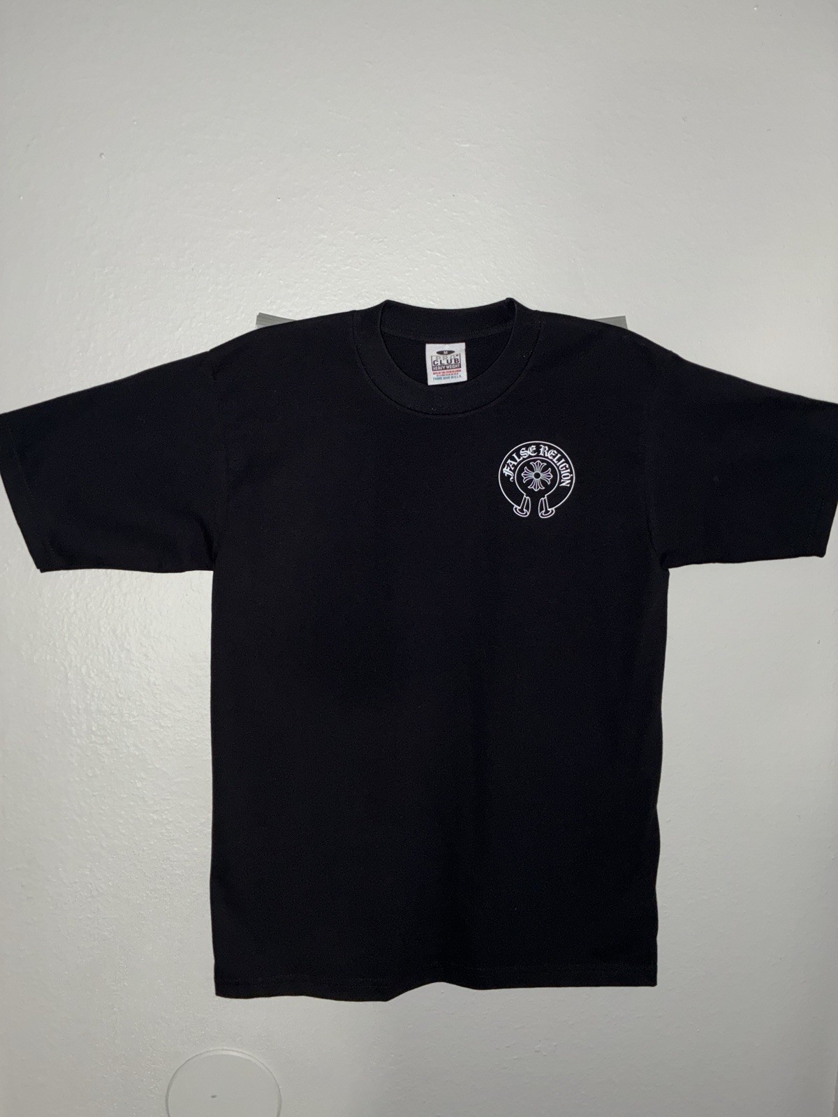 False Religion Men’s Black Cotton Knit Buddha Graphic Logo T-Shirt Size L
