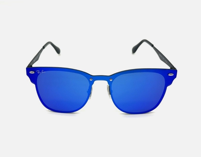 Ray-Ban Blaze Clubmaster Violet Blue Mirror Black RB3576N 153/7V Sunglasses New