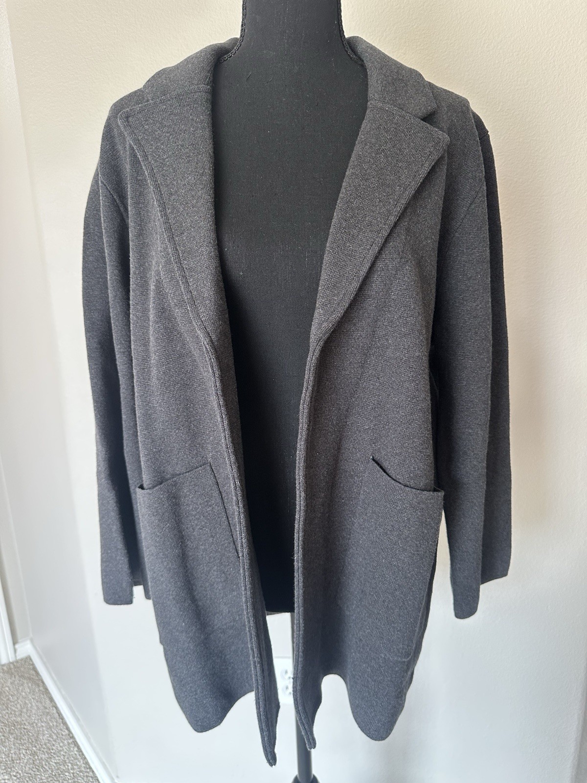 Quince 100% Organic Cotton Knit Blazer Cardigan Gray Open Front Sweater Jacket M